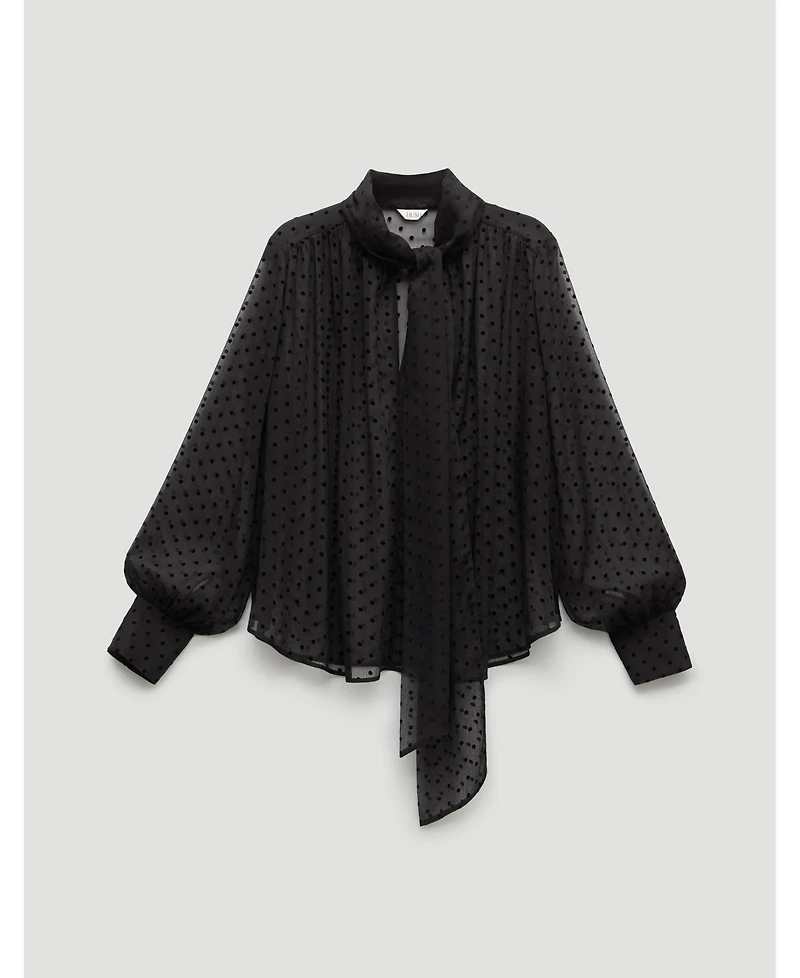Hush Women's Tie Neck Flocked Spot Blouse