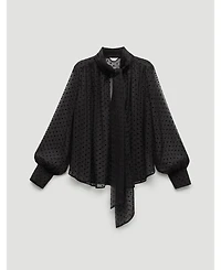 Hush Women's Tie Neck Flocked Spot Blouse