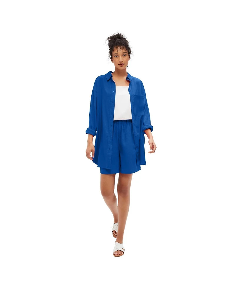 ellos Women's Oversized Linen-Blend Boyfriend Shirt