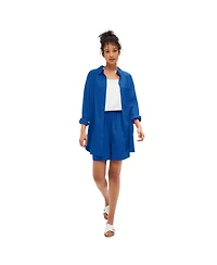 ellos Women's Oversized Linen-Blend Boyfriend Shirt