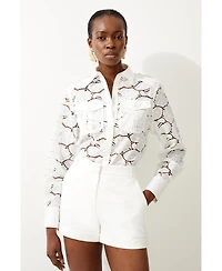 Karen Millen Women's Cotton Cutwork Woven Shirt