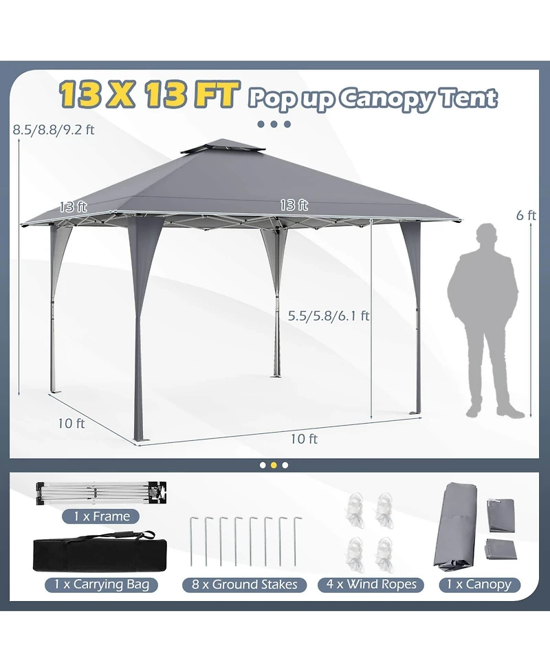 13 X Ft Pop up Gazebo Outdoor Canopy Tent with Portable Carrying Bag 8 Stakes
