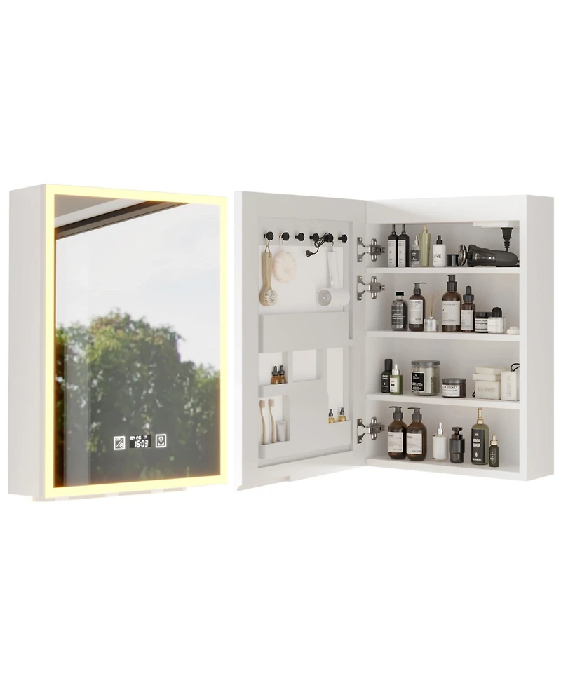 Slickblue Acrylic Frame Led Mirror Cabinet 20x28 Inch – Bathroom Mirror with Shelves, Time & Temp Digital Display
