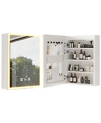 Slickblue Acrylic Frame Led Mirror Cabinet 20x28 Inch – Bathroom Mirror with Shelves, Time & Temp Digital Display