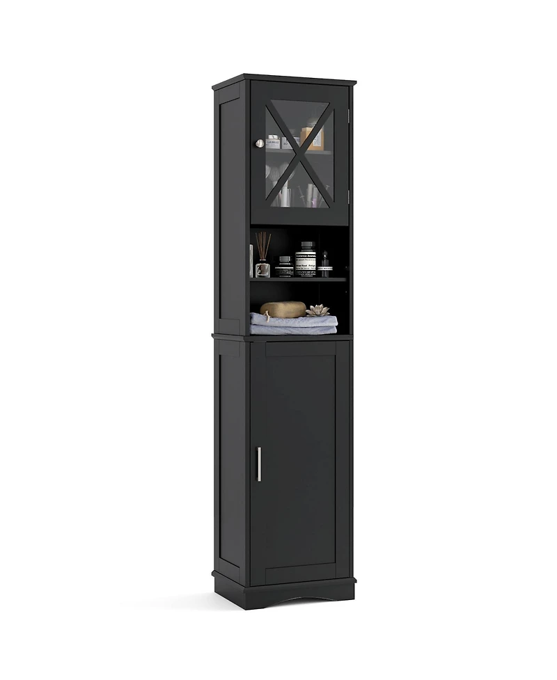 Tall Freestanding Bathroom Storage Cabinet with 5 Adjustable Shelves