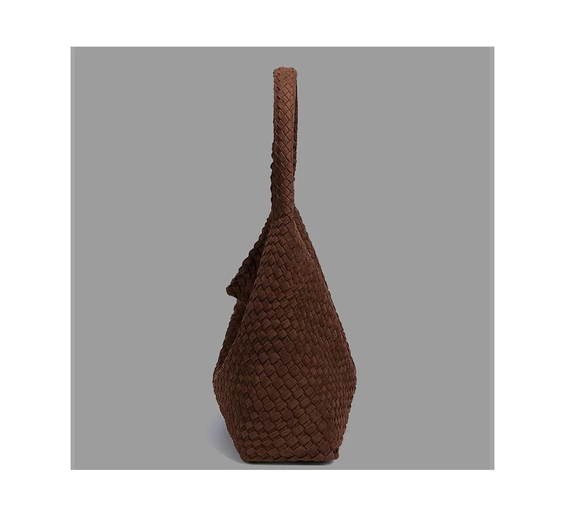 Susu Brown and Espresso Suede Woven Hobo Bag Large Slouchy Shoulder Tote Handbag for Women Soft Braided Texture Work Purse