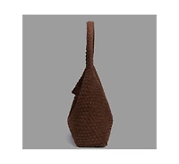Susu Brown and Espresso Suede Woven Hobo Bag Large Slouchy Shoulder Tote Handbag for Women Soft Braided Texture Work Purse