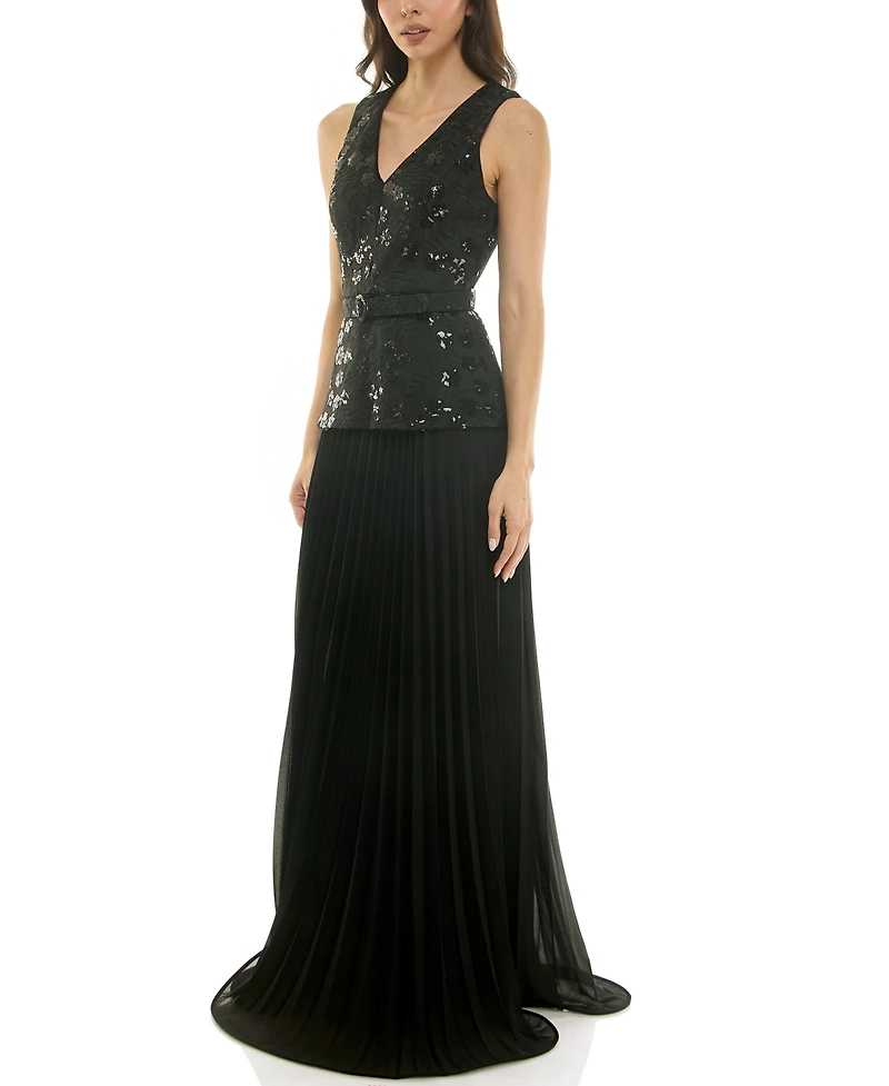 Taylor Women's Drop Waist Sequin V-Neck Dress