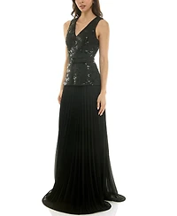 Taylor Women's Drop Waist Sequin V-Neck Dress