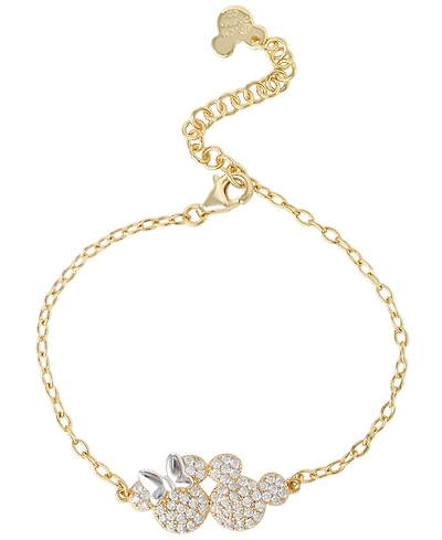 Disney Cubic Zirconia Minnie & Mickey Bracelet in 18K Yellow Gold Over Sterling Silver
