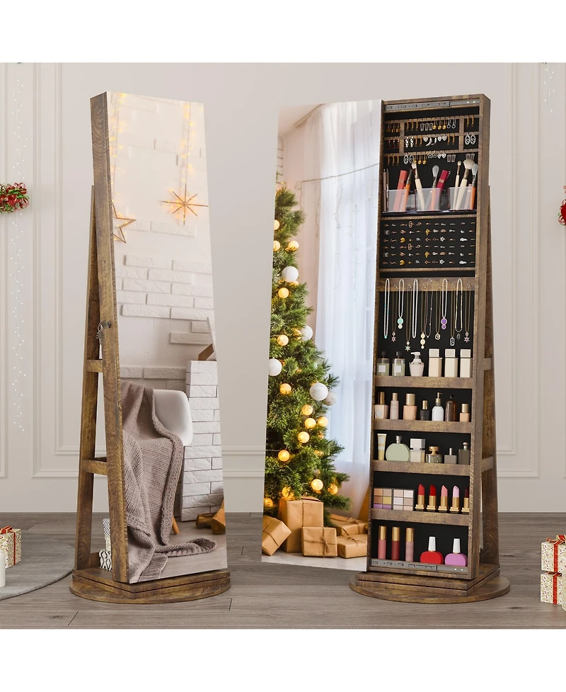 Vlsrka 360° Swivel Free-Standing Jewelry Armoire Cabinet with Mirror