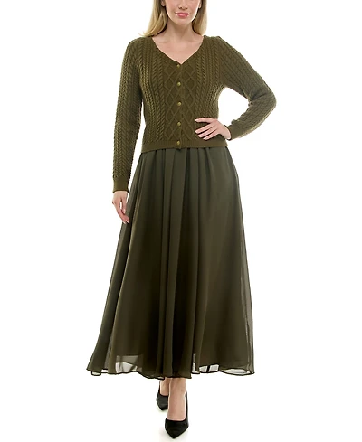 Taylor Women's Sleeveless Midi Dress with Cardigan Set