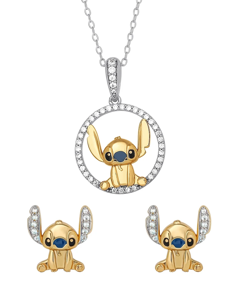 Disney 2-Pc. Cubic Zirconia Stitch Necklace and Earrings Set in 18K Yellow Gold Over Sterling Silver
