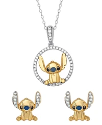 Disney 2-Pc. Cubic Zirconia Stitch Necklace and Earrings Set in 18K Yellow Gold Over Sterling Silver