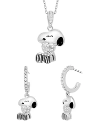 Macy's 2-Pc. Cubic Zirconia Snoopy Necklace and Earrings Set in Sterling Silver