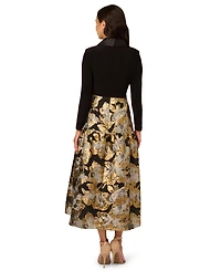 Adrianna Papell Petite Combo Floral Long-Sleeve Jacquard Dress