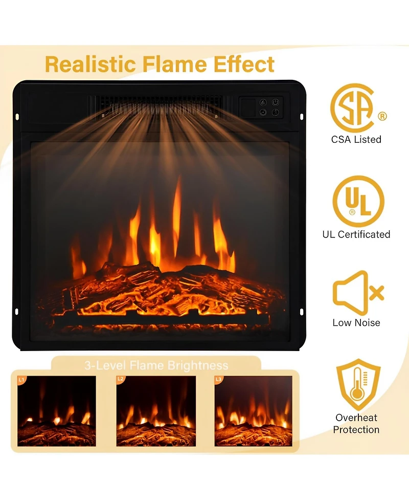 Sugift 18-Inch Size, 1400W Electric Power, Built-in Shelf Tv Stand Fireplace