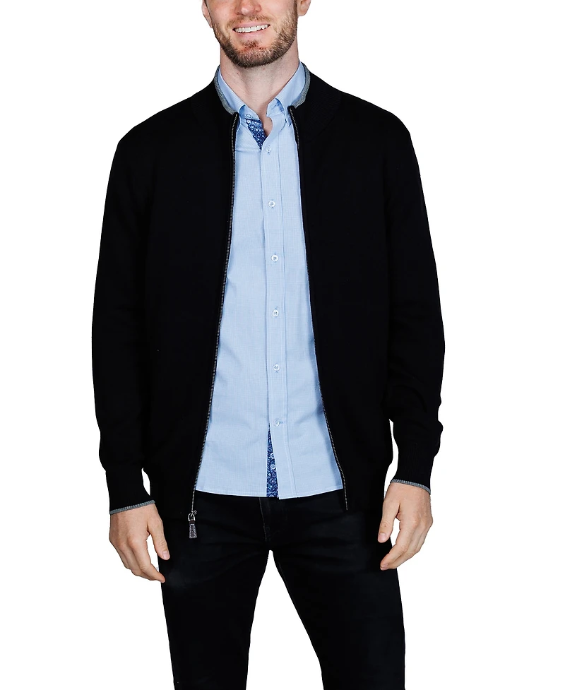 Tailorbyrd Men's Fine Knit Full Zip Mock Neck Sweater