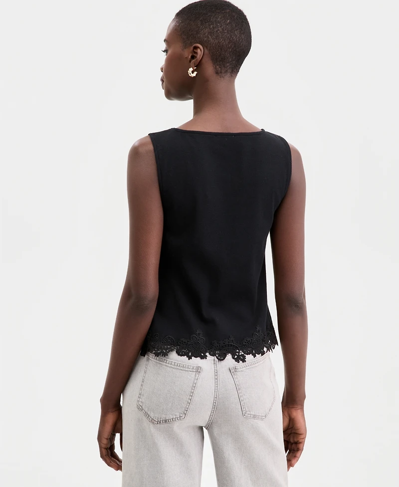 On 34th Women's Knit Sleeveless Boat-Neck Lace Top, Macy's Exclusive
