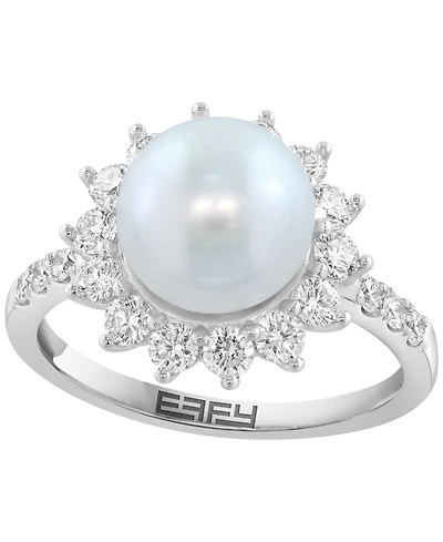 Effy Collection Freshwater Pearl (12mm) and Lab Grown Diamond Ring (1-1/2 ct. t.w.) in Sterling Silver