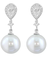 Effy Collection Freshwater Pearl (11.5mm) and Lab Grown Diamond Earring (3/8 ct. t.w.) in Sterling Silver