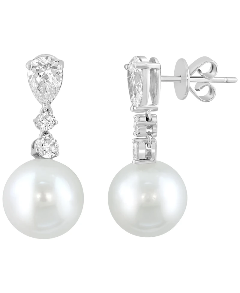 Effy Collection Freshwater Pearl (10mm) and Lab Grown Diamond Earrings (1-1/3 ct. t.w.) in 14K White Gold