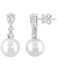 Effy Collection Freshwater Pearl (10mm) and Lab Grown Diamond Earrings (1-1/3 ct. t.w.) in 14K White Gold