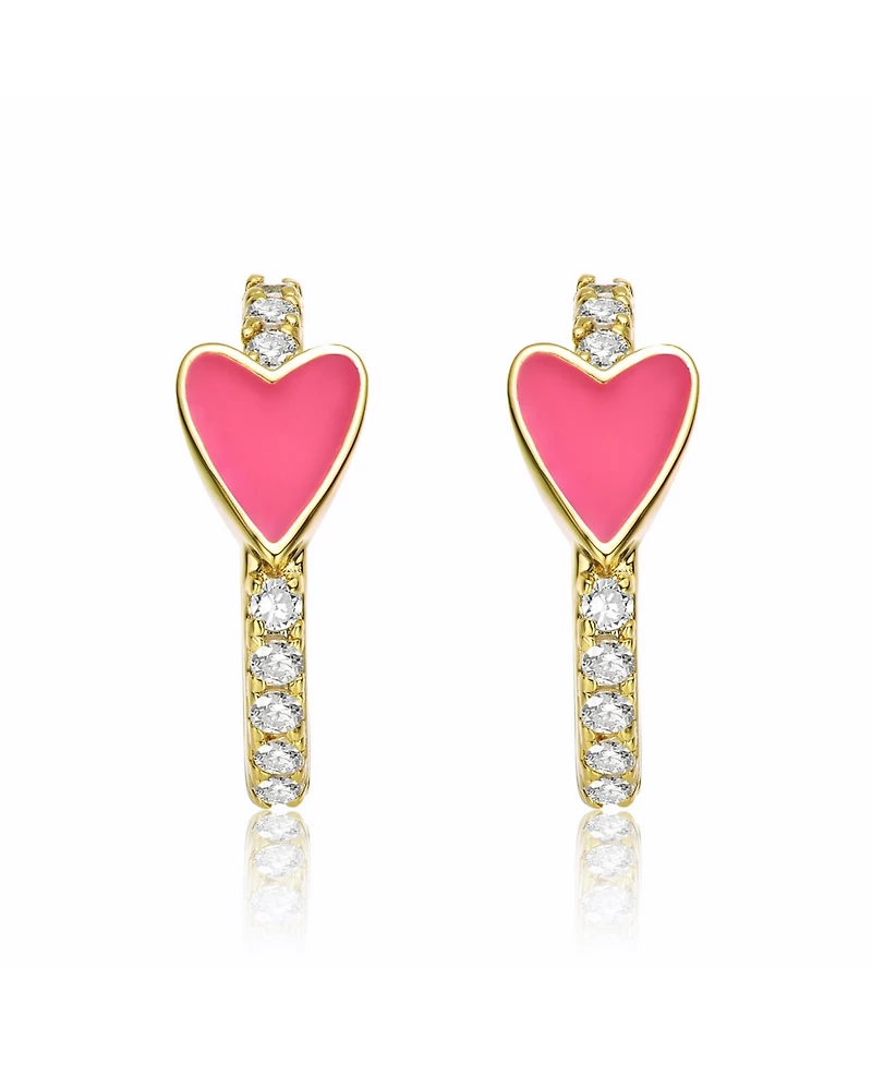 GiGiGirl 14k Yellow Gold Plated with Cubic Zirconia Pink Enamel Slim Hoop Earrings for Kids