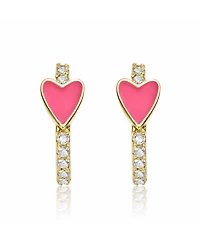 GiGiGirl 14k Yellow Gold Plated with Cubic Zirconia Pink Enamel Slim Hoop Earrings for Kids
