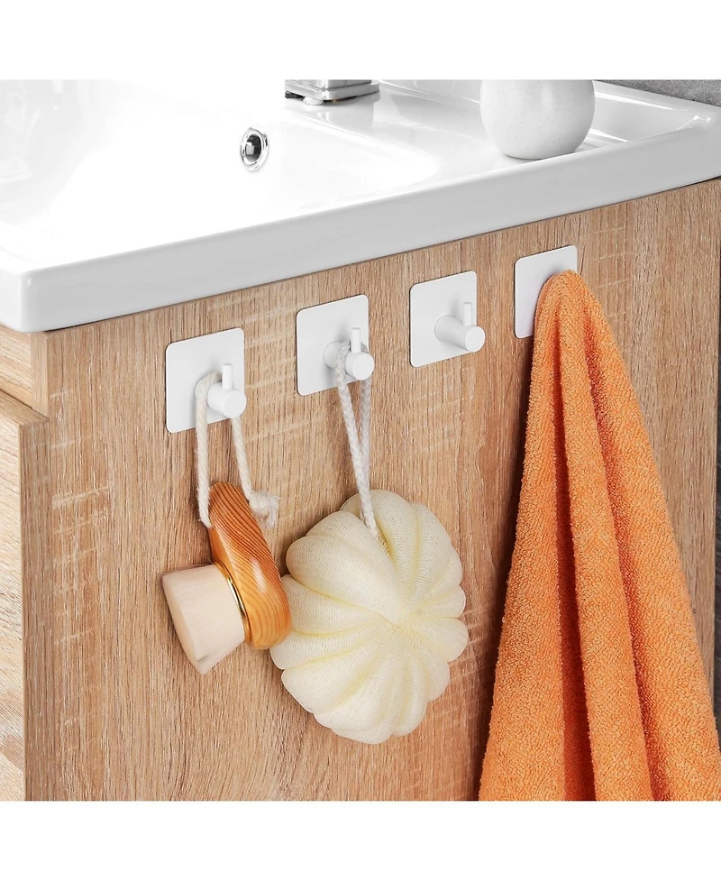 Adhesive Hooks - Towel Hook Heavy Duty Wall Hooks Stick on for Hanging Robe/Coat in Bathroom, Bedroom, Sus-304 Stainless Steel White 4 Packs