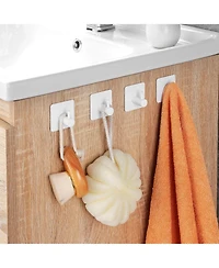 Adhesive Hooks - Towel Hook Heavy Duty Wall Hooks Stick on for Hanging Robe/Coat in Bathroom, Bedroom, Sus-304 Stainless Steel White 4 Packs