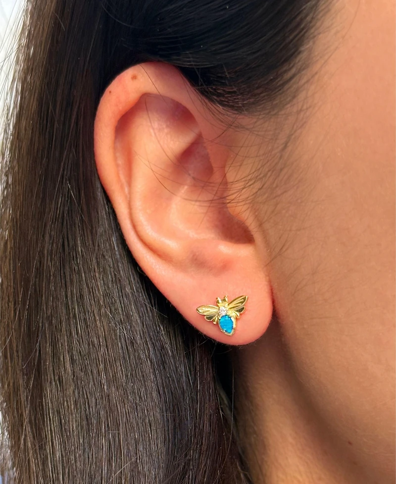 Kamaria Bee Stud Earrings With Lab-Grown Opal 14k Gold Plated Sterling Silver