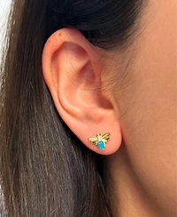Kamaria Bee Stud Earrings With Lab-Grown Opal 14k Gold Plated Sterling Silver