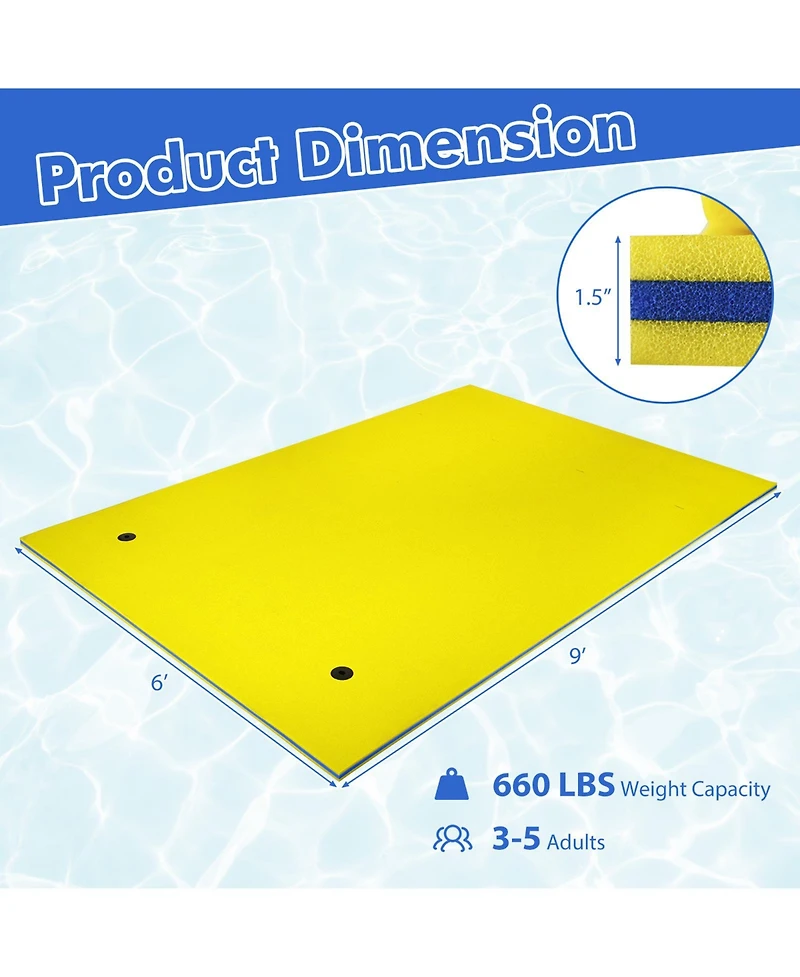 Sugift 9' x 6' 3 Layer Floating Water Pad Foam Mat
