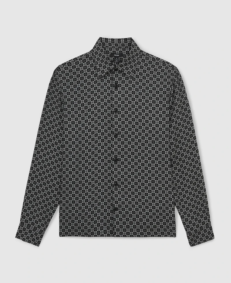 Reiss Men's Medallion-Print Long-Sleeve Shirt