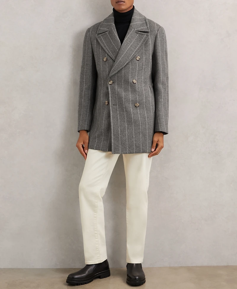 Reiss Men's Wool-Blend Chalk-Stripe Pea Coat