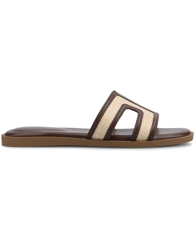 Journee Collection Womens Primah "H" Band Medium and Wide Width Slip On Flat Sandals