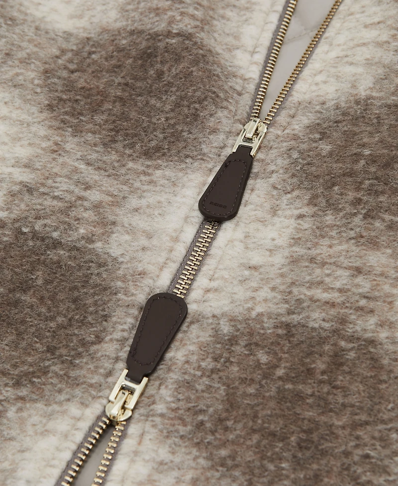 Reiss Men's Brushed Check Zip-Through Wool Overshirt