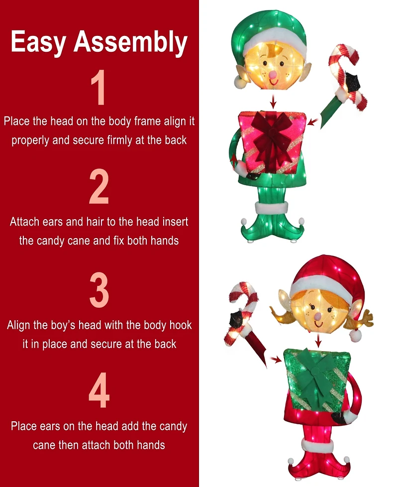 Puleo International Elf Couple with Gift Boxes and Candy Cane, Set of 2