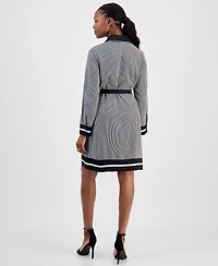 Robbie Bee Petite Border-Print Belted Dress