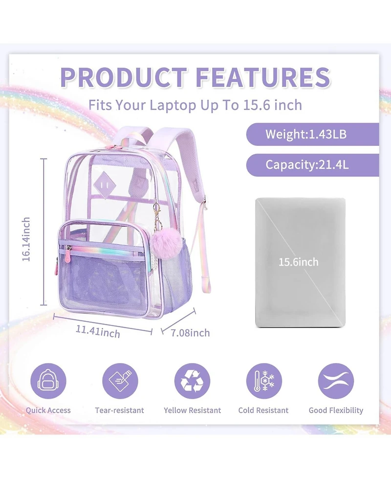 Clear Backpack Heavy Duty Transparent Backpack for School Clear Bags with Wider Straps See Through Plastic Bags Sport Events Concert Stadium-Purple