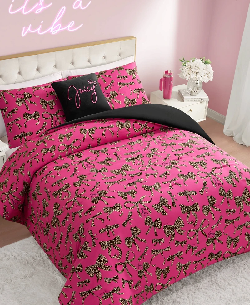 Juicy Couture Plush Reversible Cheetah Bows 4-Pc. Comforter Set, King