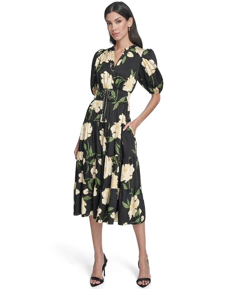 Vince Camuto Women's Printed Puff-Sleeve Midi Dress