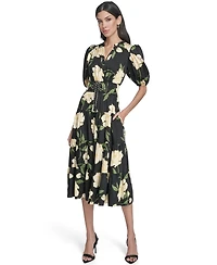 Vince Camuto Women's Printed Puff-Sleeve Midi Dress
