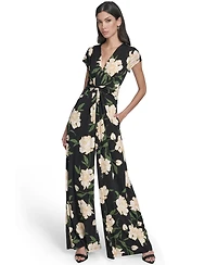 Vince Camuto Women's Printed Twist Front V-Neck Jumpsuit