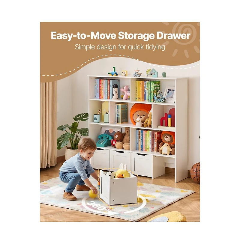 Slickblue 3-Tier Wooden Toy Storage Organizer with 11 Cubbies and Drawers