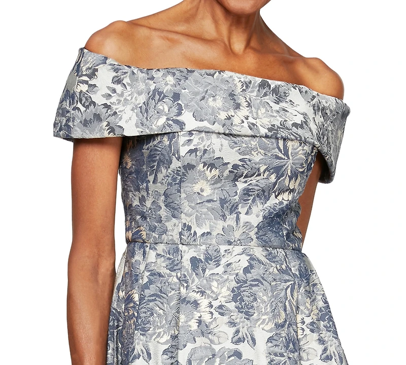 Alex Evenings Printed Off-The-Shoulder Gown