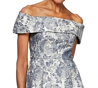 Alex Evenings Printed Off-The-Shoulder Gown