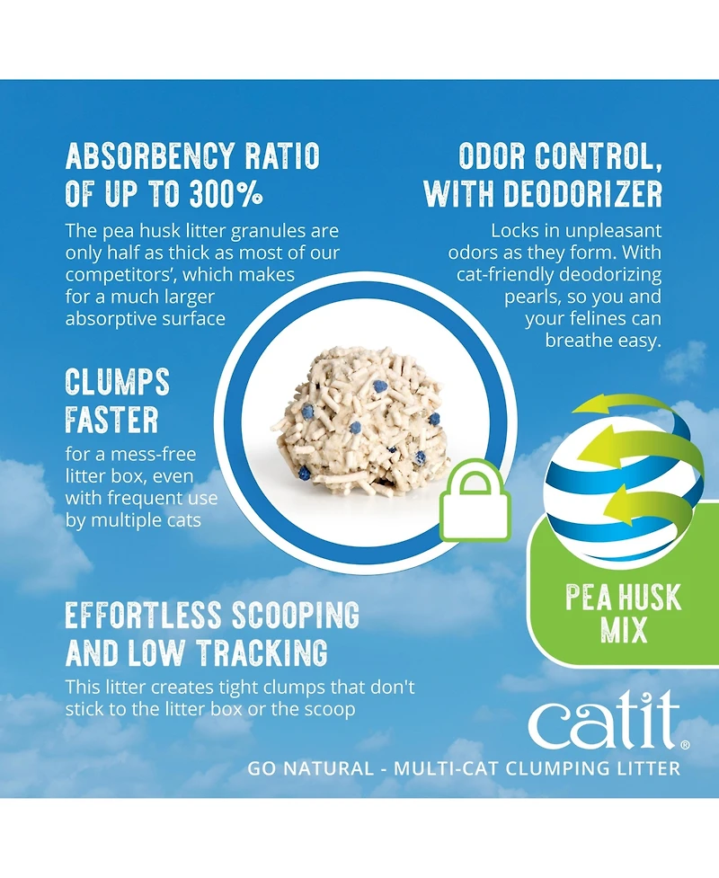 Catit Go Natural! Pea Husk Mix Multi-Cat Clumping Cat Litter, Vanilla, 6.4kg