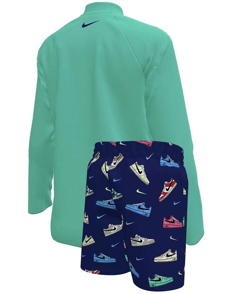 Nike Boys 4-7 Multi Sneaker Rash Guard Top and Swim Shorts, 2-Piece Set